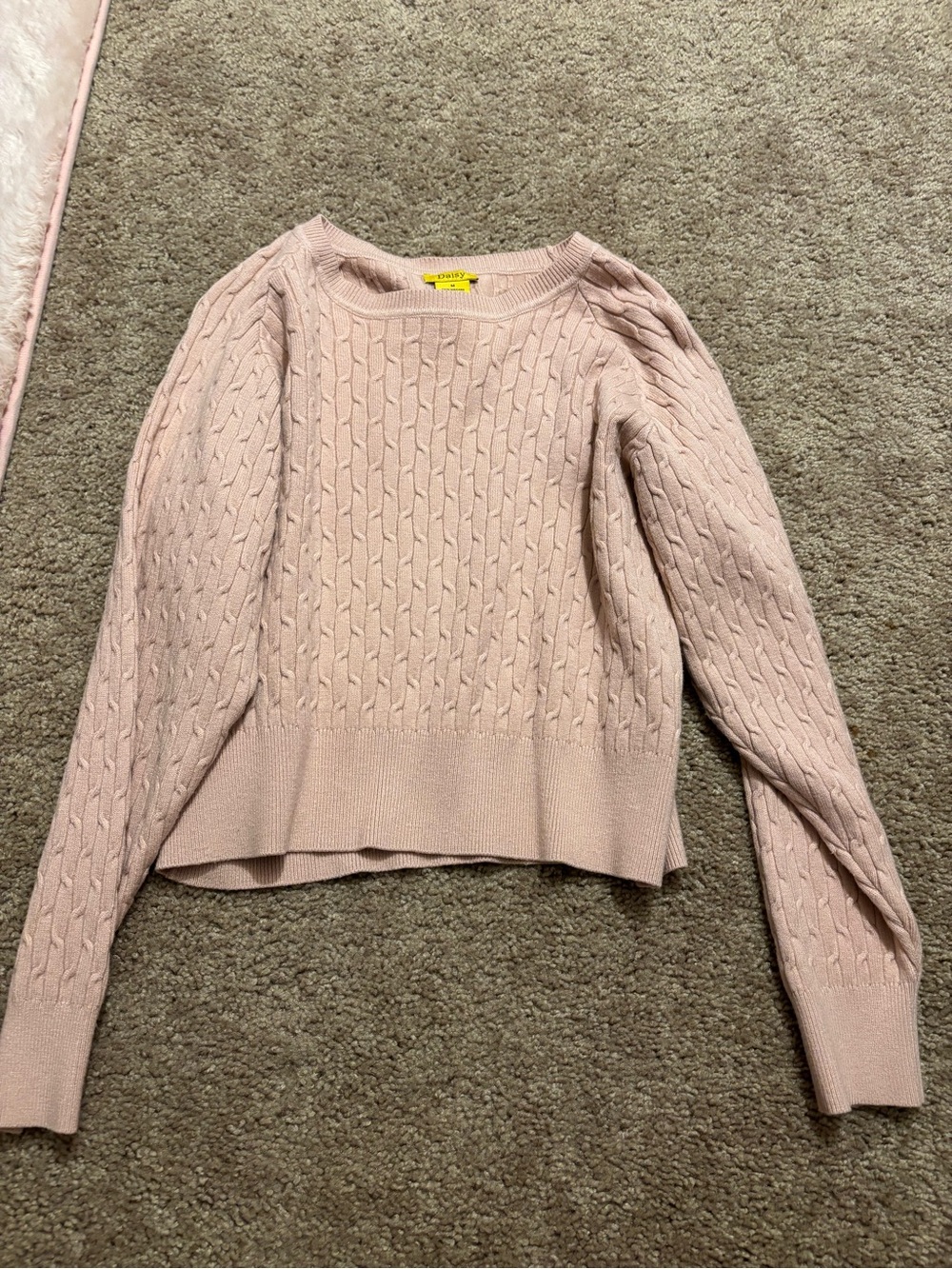 Daisy Blush Pink Cable Knit Crewneck Sweater